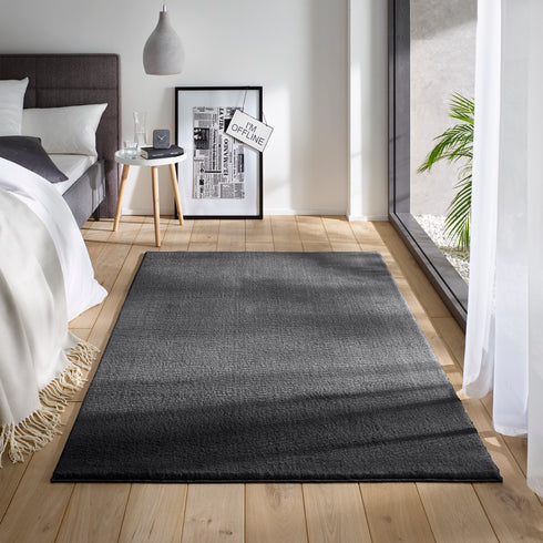 Waschbarer Teppich mit Anti-Rutsch | Flauschiger Flachflor für Badezimmer, Kinderzimmer oder Flur Läufer | Anthrazit